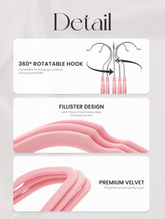 Вешалки для одягу HOUSE DAY, 20 шт. - вешалки з оксамиту, для костюмів, штанів, широкі, обертаються на 360°, рожеві