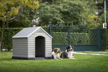 CURVER Dog House - Gray, Waterproof & UV Resistant - Recycled PVC - Large Dog Size - 95x99x99cm