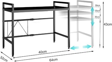 Регульована підставка для мікрохвильової печі, 2-рівнева, розширювана, з вуглецевої сталі, з 8 гачками, для кухні