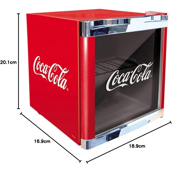 °CUBES Mini Холодильник Original Червоний (48L) з скляними дверцятами, тихий та енергоефективний - Ідеально для офісу, вечірок та геймінгу. Холодильник для напоїв (Coca-Cola Classic)