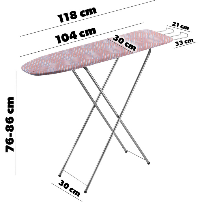 КADAX Прасувальна дошка з полицею, 104x30 см, прасувальна станція з підставкою для праски, компактна, з підкладкою з піни (персикова)