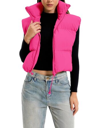 Жіноча степна жилетка з коміром-стійкою, блискавкою, коротка, рожева - розмір M