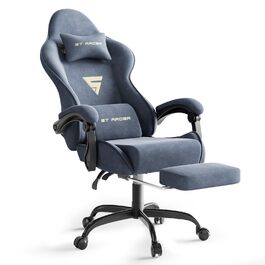 Геймерське крісло Ferghana Ergonomischer з підголівником та підтримкою спини, сталево-синій, для роботи та ігор, тканинне, високої якості