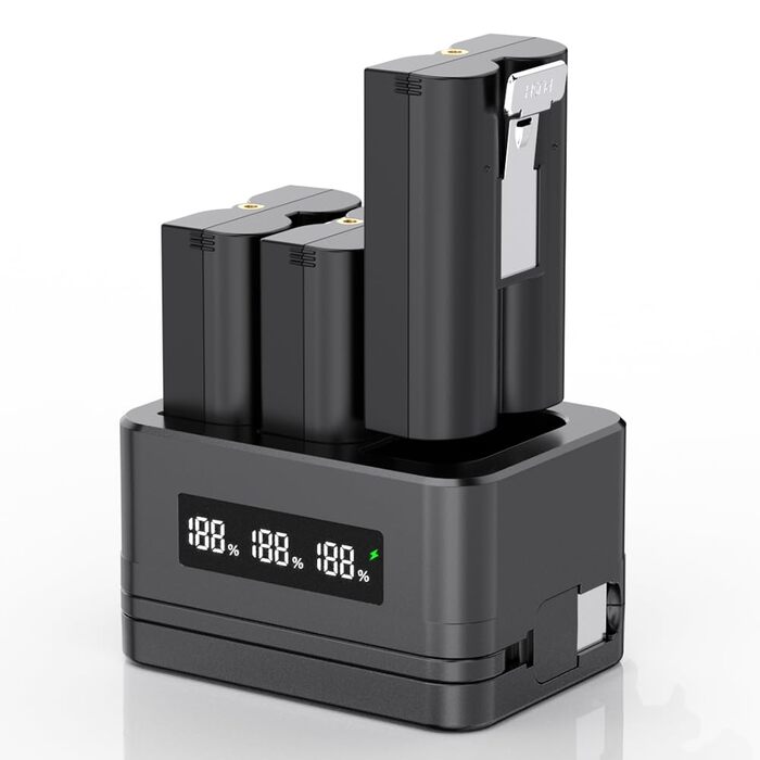Зарядний пристрій для акумуляторів Ring (3 шт., 6040 mAh) з LED-дисплеєм та Type-C кабелем, сумісний з Ring 2/3/4/Plus/Spotlight/Stick Up Cam. Чорний