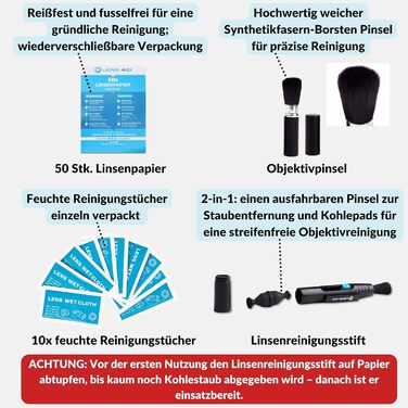 Набір для чищення камери 8-в-1 LENS-AID: для повноформатних, APS-C камер та об'єктивів. Включає рідину для чищення, мікрофібру, стайки, вологі серветки, пензлик, повітряний насос та інше