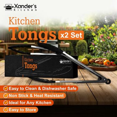 Кухонні щипці Xander's Kitchen 22,9 см і 30,5 см, 2 шт., з силіконовою ручкою, антипригарні, для пасти, салату, м'яса, грилю, подачі