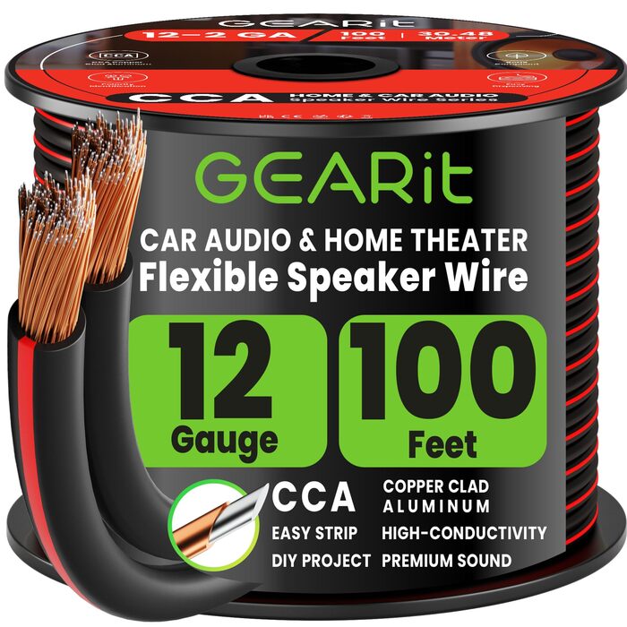 Кабель для акустики GearIT 12 AWG, 30м (100 футів), чорний – для домашнього кінотеатру та авто