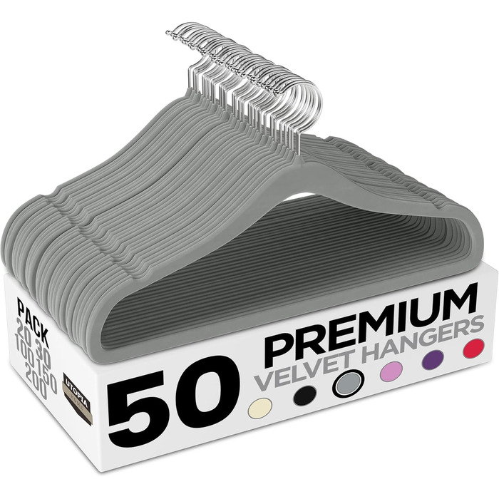 Плечики для одягу Utopia Home з велюру (50 шт.) - антиковзаючі, міцні, для курток та светрів (сірий)