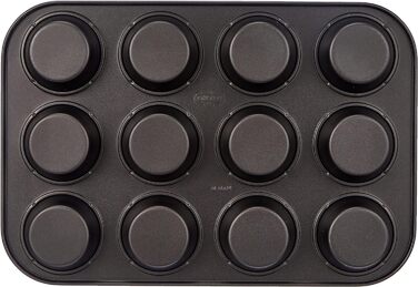 Dr. Oetker 12-Cup Muffin Tin Ø 7.5 cm BACK-IDEE KREATIV, Muffin tin made of steel sheet, Baking sheet with two-tone non-stick coating (Color: Gray/Black), Quantity: 1 piece