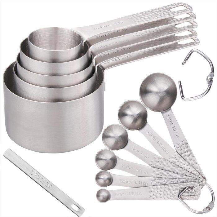 Smithcraft Copper Measuring Cup and Spoon Set, Dry Metal Measuring Cup Set for Cooking and Baking, Stainless Steel Measuring Cups and Spoons, 5 Measuring Cups and 6 Kitchen Measuring Spoons and Leveler, 11 Piece