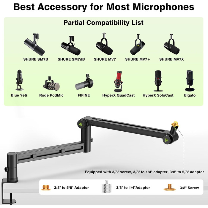 Мікрофонний кріплення на тримачі Arm (до 3 кг) - сумісний зі Shure SM7B, MV7 та ін.