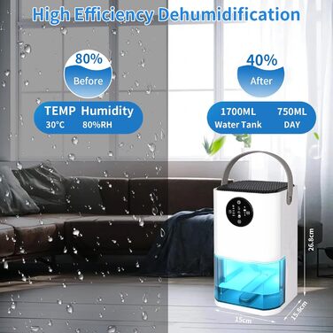 Електричний осушувач повітря Dreamhigh® 1.7L для ванної, підвалу, спальні (35 ㎡)