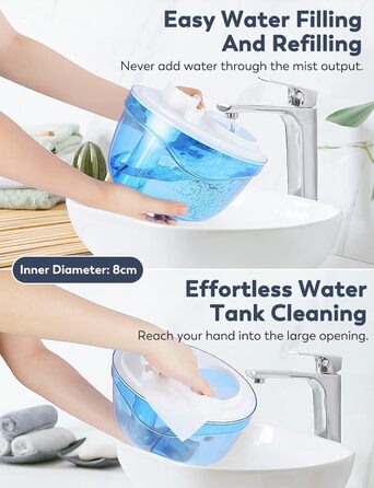 Зволожувач повітря 2.2L для спальні з обертовою насадкою 360°, тихий 28dB, автовимкнення, до 24 годин роботи, легкий у чищенні, для кімнати, дитячої кімнати, рослин