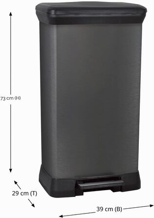 Сміттєвий відро Curver Deco Bin 50Л для кухні з педаллю, системою Soft-Close та герметичною кришкою, чорний металік