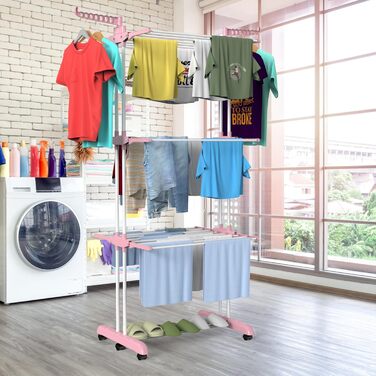 Клатковий сушильник для білизни InnoTic з 4 ярусами та колесами - великий, для дому та вулиці (білий/сірий)