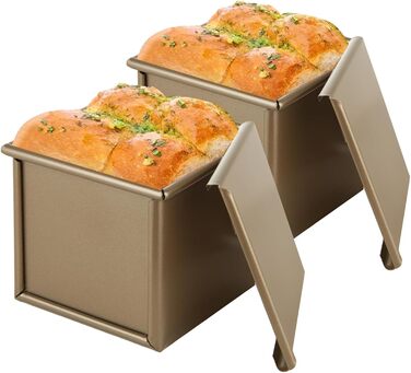 JMIATRY Pullman Loaf Pan with Lid, 240 g, Gold, Non-Stick Coated, Carbon Steel, Loaf Pan for Baking, Toast, Cake, 11 x 11 cm, 2 Pieces