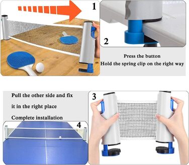 Знімне сітко для настільного тенісу, 190 см (макс), сітки для настільного тенісу, регульоване знімне сітко, портативне запасне сітко для столу для пінг-понгу, офісного столу, обіднього столу (Сірий, Синій)
