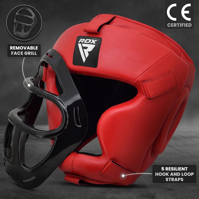 RDX Leather Head Guard - Boxing, Muay Thai, Taekwondo Sparring Headgear with Nose Protection (Red, Medium)