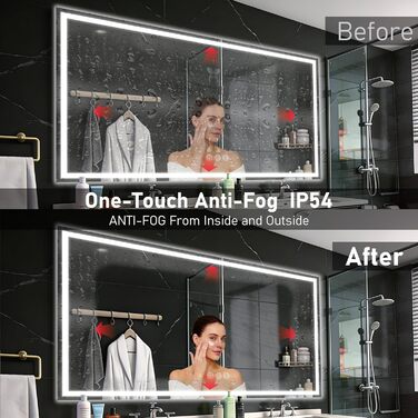 Дзеркало для ванної кімнати 50x70 см з підсвічуванням LED, антизапарник, диммер, 3 кольори світла