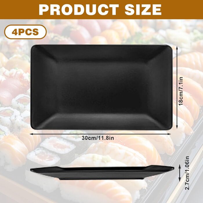 Teller Rechteckig: Сервірна тарілка прямокутна, чорна, для закусок, десертів, суші, салатів, фруктів, антипасті (9615-4)