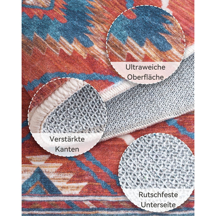 Килимок-довгий килим для коридору, кухні, з антиковзаючою основою, коротким ворсом, пральний, складаний, у стилі бохо – для коридору, кухні, вітальні та офісу, чорно-білий (60 x 240 см, червоний)