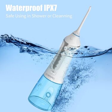 Портативна бездротова іригатор для порожнини рота TUREWELL FC1591 Wasserseide - 6 насадок, 3 режими, IPX7, 300 мл, USB, для подорожей/дому