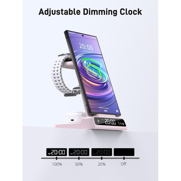 Бездротовий зарядний пристрій для Samsung Galaxy S25 Ultra, Watch Ultra/8/7/6, S24 Z Fold 6/Z Flip 6, Buds (рожевий)