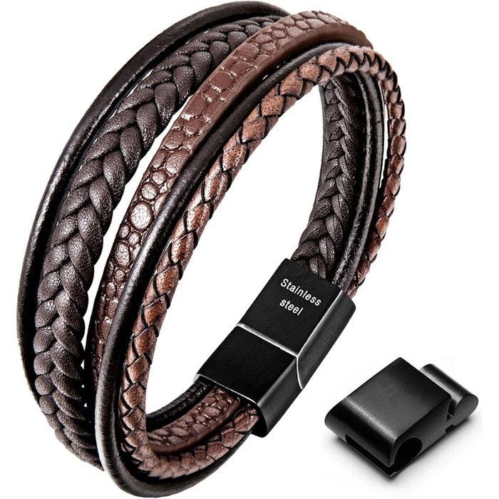 Чоловічий браслет Speroto з натуральної шкіри: преміум-якість, магнітний замок, чорний/коричневий (18-25 см), персоналізація, подарунок для чоловіків