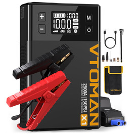 VTOMAN X1 Портативний пусковий пристрій з повітряним компресором, 2500A, акумуляторний, для автомобілів з бензиновими (до 8,5 л) та дизельними (до 6 л) двигунами, цифровий надувний насос 150 PSI, 12V, зарядний пристрій