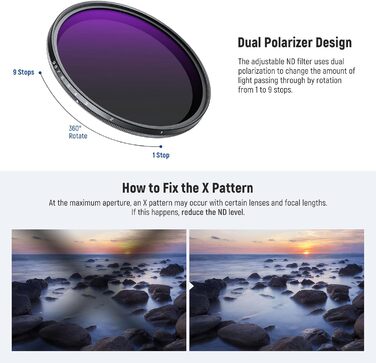Фільтр ND2-400 (1-9 Stop) Variabler NEEWER 58mm для об'єктивів з нейтральною щільністю, з кришкою, стрічкою та серветкою
