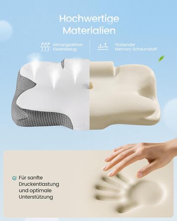 Подушка SONGMICS ергономічна з Memory Foam для сну (біла/сіра), регульована висота, для бокового, спинного та переднього положення