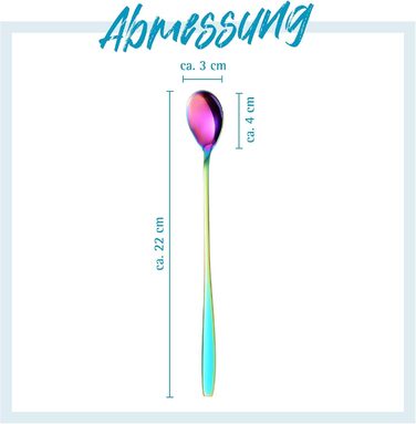 Ложка для Еспресо та Латте-Макіято Gräwe з нержавіючої сталі, довга, для кави, десертів та холодного чаю, миється в посудомийній машині, кольори (Райдуга)