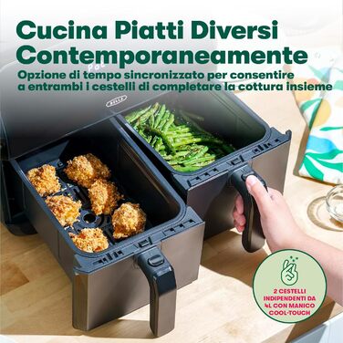 Фритюрниця аерофритюрниця Bella 8L з двома кошиками, сенсорним екраном, 8 функціями, регулюванням температури, таймером, антипригарним покриттям, 1700W, чорна