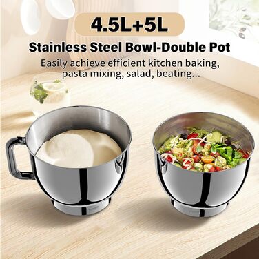 Планетарний міксер Vospeed для замісу тіста 5QT, кухонна машина з чашею з нержавіючої сталі, 8 швидкостей, набір насадок (гак, вінчик, міксер), синій