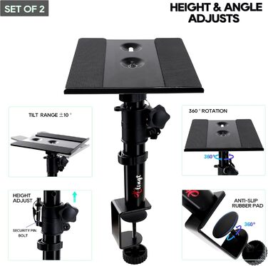 Підставка для настільних колонок, 2 шт., 24,1 x 22,9 см, металева платформа, плоске дно, сумісна з будь-яким столом, ідеальна для студійних моніторів 12,7-17,8 см, полицевих колонок 5'- 7'