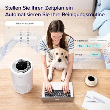 Повітряочисник LEVOIT з HEPA-фільтром: видаляє цвіль, пил, пилок, шерсть тварин. Автоматичний режим, таймер, тиха робота 22dB. CADR 240 м³/год, для кімнат до 50 м², білий.
