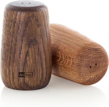 AdHoc GS30 Set of Pepper and Salt Shakers Yoko | Natural Oak Wood, Lightly and Darkly Oiled | Double Holes and Large Opening for Filling