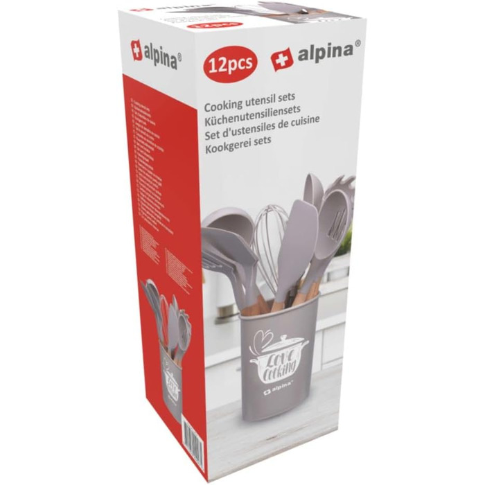 Набір кухонних аксесуарів Alpina Küchenhelfer 7 шт. з обертовим підставкою - кухонні інструменти, силікон, бежевий