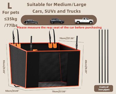 Pecute Dog Car Seat - Reinforced & Secure Dog Seat for Medium & Large Dogs - Adjustable Straps & Stable Car Dog Crate for Rear Seat (L)
