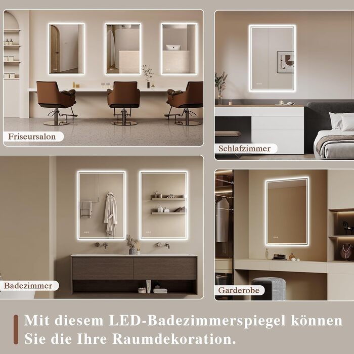 Дзеркало для ванної кімнати з підсвічуванням LED, антизапар, сенсорне управління, регулювання яскравості, 3 кольори світла, овальне, 50x70 см (Bluetooth, антизапар, 100L x 70B см)