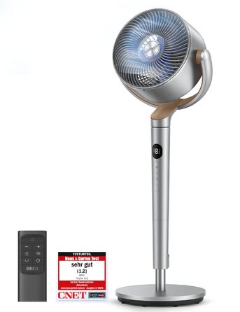 Вентилятор підлоговий Dreo, 102 см, 3 режими, 8 швидкостей, срібний, потужний, 1200 м³/год, 26 м відстань, 120° осциляція