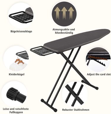 Гладильна дошка Jumbo 120 x 38 см з підставкою для праски, регульована висота до 95 см, чорна