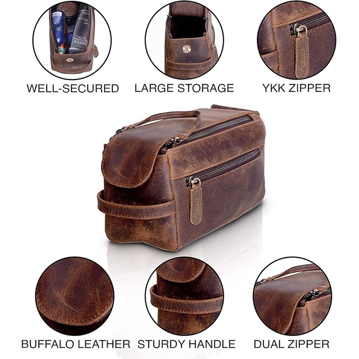 KomalC Travel Culture Bag made of high-quality buffalo leather for women and men