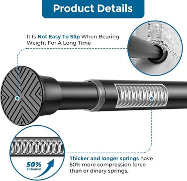 Штанга для душу AIZESI без свердління, 60-120 см, чорна, телескопічна, для вікна, шафи, ванної кімнати