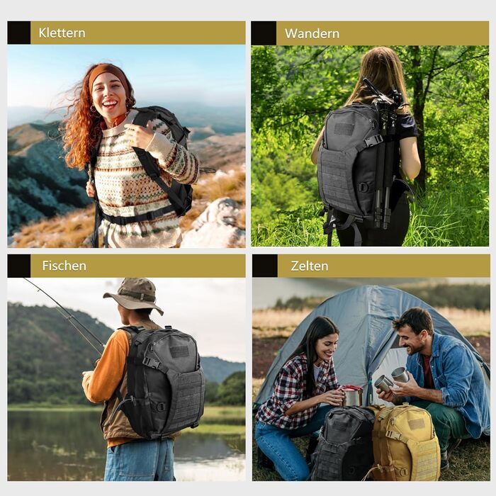 Zavothy 35/45L Military Backpack Men Women, Tactical Backpack, Trekking Backpacks, Outdoor Backpacks, Hiking Backpacks, for Camping, Mountaineering, Gymnastics Training, Shopping, City Trips, Cycling (Black-35l)