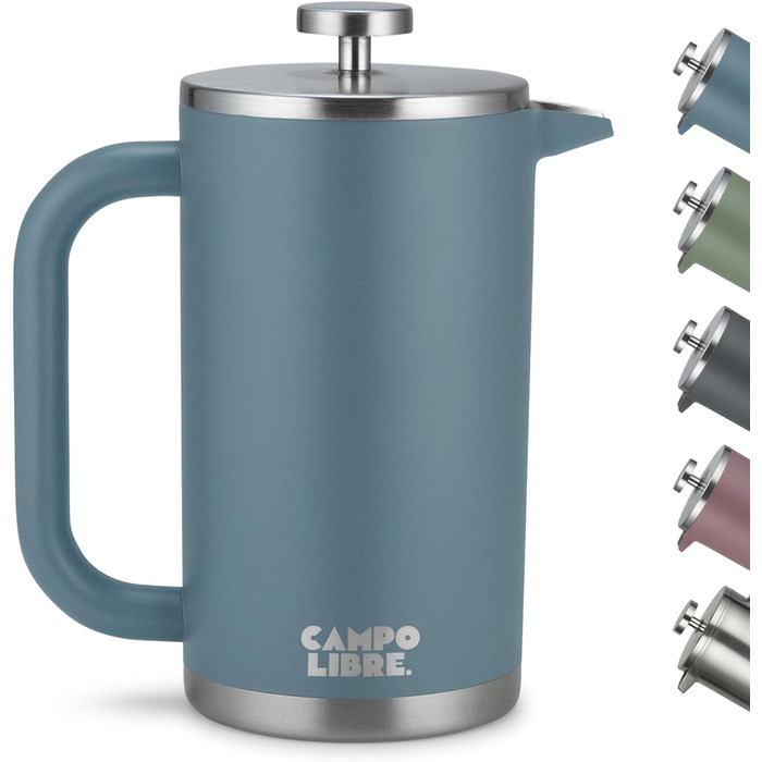 Campo Libre.® Giorgio. French Press Coffee Maker made of double-walled stainless steel 1l | plastic-free coffee press with thermal function incl. replacement filter | Coffee maker made of 100% recycled stainless steel 1000ml Neptune Blue