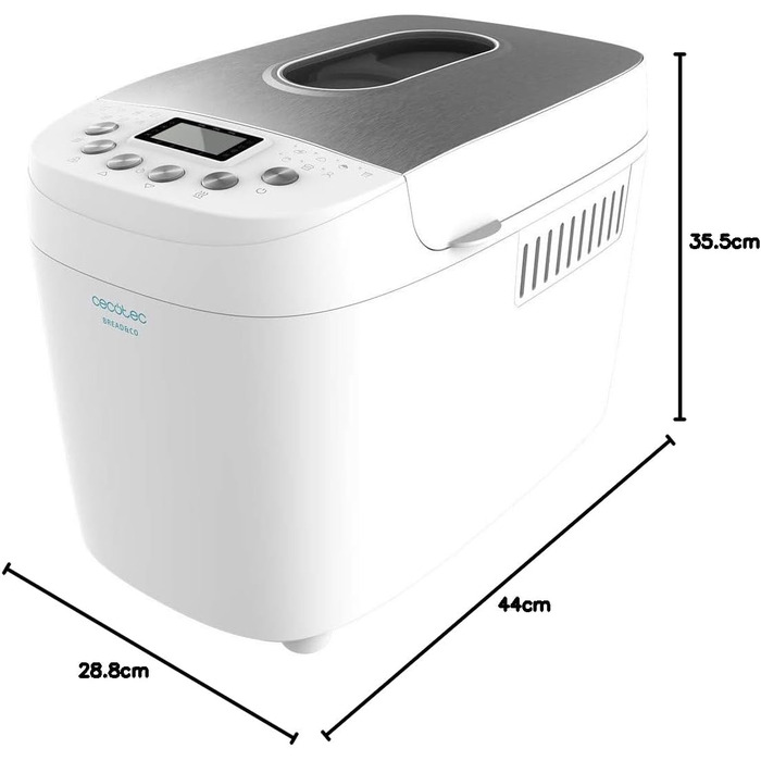 Хлібопекарня Cecotec Brotbackautomat Bread&Co 1500 PerfectCook: 850 Вт, 1,5 кг, 15 програм, таймер, миється, з рецептами