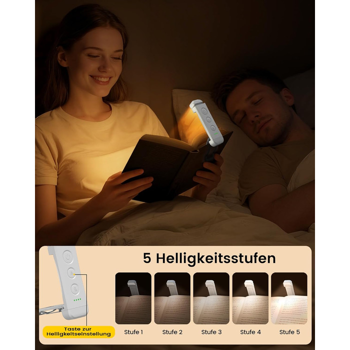 LED лампа для читання Glocusent з кріпленням, 3 кольори, 5 рівнів яскравості, акумулятор, для дітей (Altweiß)