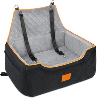 GL GLENSLAVE Dog Car Seat for Medium/Large Dogs - Elevated Pet Seat for Dogs Up to 25kg or 2 Small Dogs - Removable & Washable with Thick Cushions & Storage Pockets (Black/Gray)