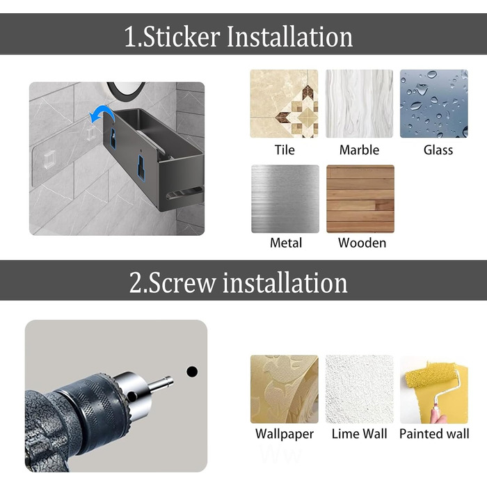 Настінна полиця для ванної кімнати (5 шт. в наборі) з мильницею та тримачем для зубних щіток, без свердління, для ванної та кухні (сірий) (сірий - 2 яруси)